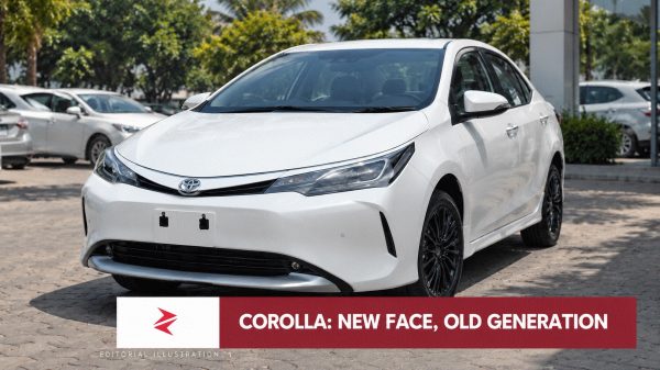 Editorial illustration of Pakistan’s Toyota Corolla facelift with revised front styling on the existing Corolla body