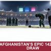 AI-generated editorial illustration: Conceptual editorial illustration for Afghanistan’s Epic 142‑Over Draw. Not a documentary photograph.