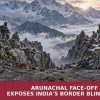 Conceptual editorial illustration of opposing military patrols across a Himalayan ridge during the Arunachal border face-off