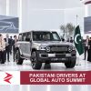 AI-generated editorial illustration: Conceptual editorial illustration for Pakistani Drivers at Global Auto Summit. Not a documentary photograph.