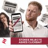 AI-generated editorial illustration: Conceptual editorial illustration for Stokes Rejects Ashes Clickbait. Not a documentary photograph.