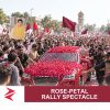 AI-generated editorial illustration: Conceptual editorial illustration for Rose‑Petal Rally Spectacle. Not a documentary photograph.