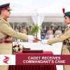 AI-generated editorial illustration: Conceptual editorial illustration for Cadet Receives Commandant’s Cane. Not a documentary photograph.