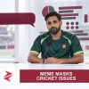 AI-generated editorial illustration: Conceptual editorial illustration for Meme Masks Cricket Issues. Not a documentary photograph.