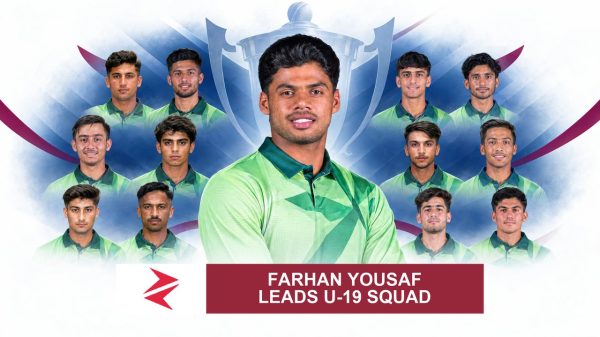 AI-generated editorial illustration: Conceptual editorial illustration for Farhan Yousaf Leads U‑19 Squad. Not a documentary photograph.