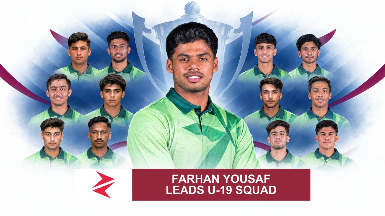 AI-generated editorial illustration: Conceptual editorial illustration for Farhan Yousaf Leads U‑19 Squad. Not a documentary photograph.