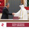 AI-generated editorial illustration: Conceptual editorial illustration for Doha Defence Pact Unveiled. Not a documentary photograph.