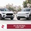 AI-generated editorial illustration: Conceptual editorial illustration for EV vs Petrol Cost Gap. Not a documentary photograph.