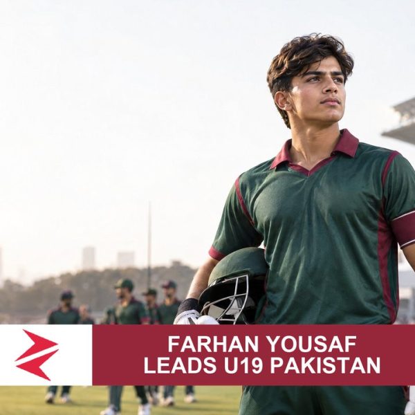 AI-generated editorial illustration: Conceptual editorial illustration for Farhan Yousaf Leads U19 Pakistan. Not a documentary photograph.