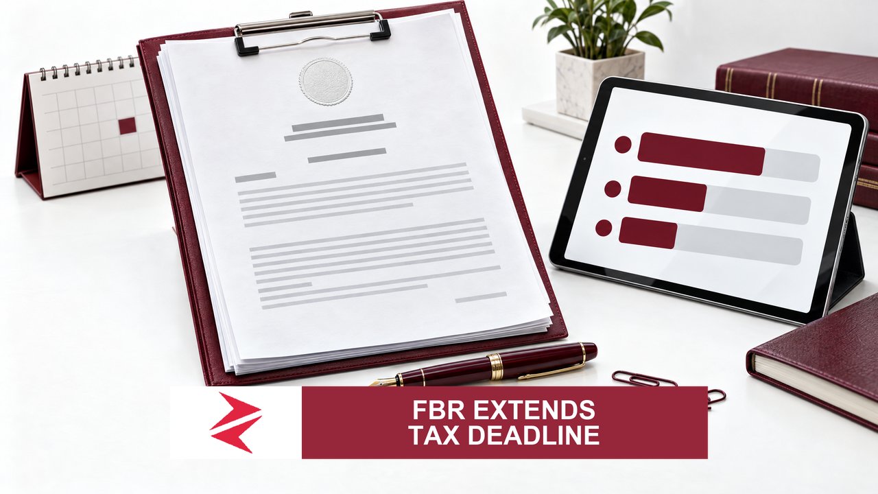 AI-generated editorial illustration: Conceptual editorial illustration for FBR Extends Tax Deadline. Not a documentary photograph.