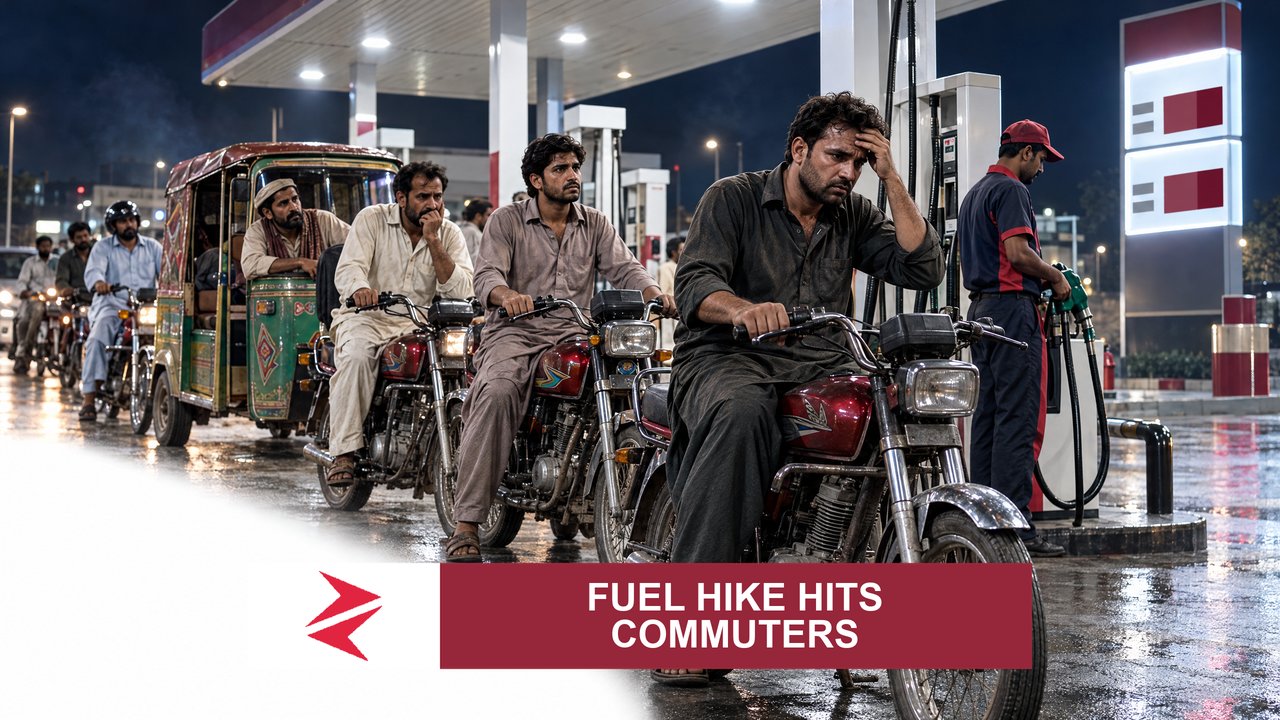 AI-generated editorial illustration: Conceptual editorial illustration for Fuel Hike Hits Commuters. Not a documentary photograph.