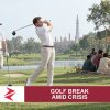 AI-generated editorial illustration: Conceptual editorial illustration for Golf Break Amid Crisis. Not a documentary photograph.