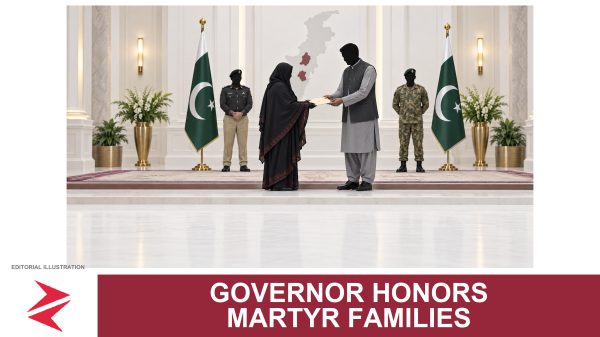 AI-generated editorial illustration: Conceptual editorial illustration for Governor Honors Martyr Families. Not a documentary photograph.