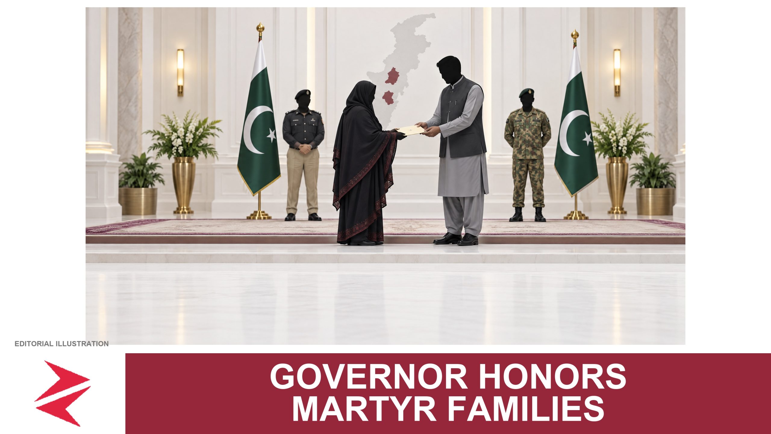 AI-generated editorial illustration: Conceptual editorial illustration for Governor Honors Martyr Families. Not a documentary photograph.