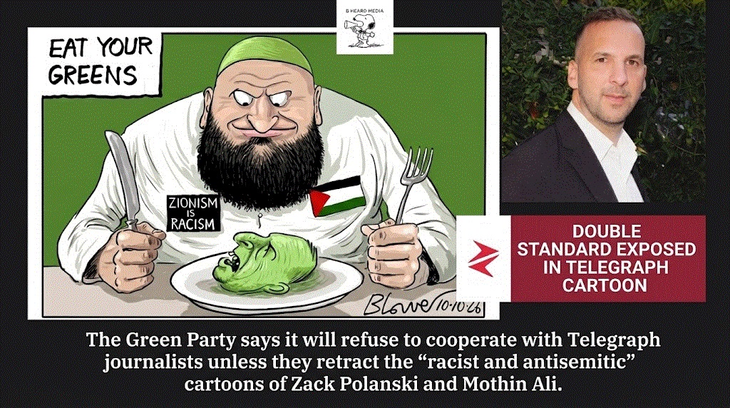 Telegraph Cartoon ‘Eat Your Greens’ Sparks Backlash, Exposing Western Double‑Standard on Zionism and Islam