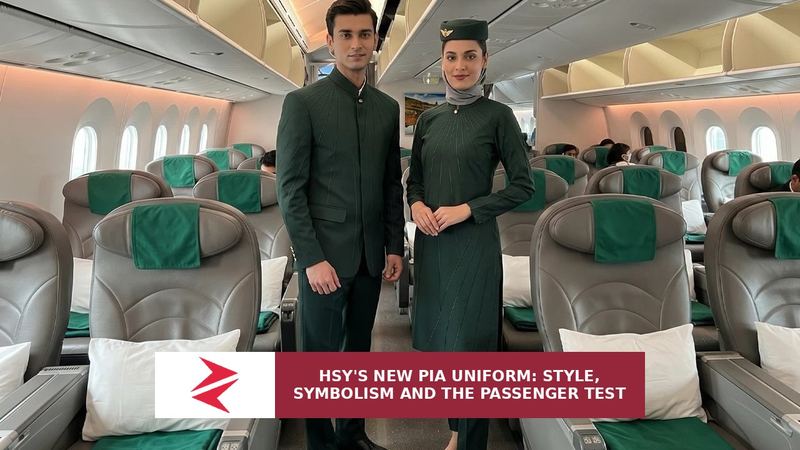 Branded editorial image of the new HSY-designed PIA cabin crew uniform