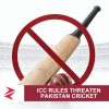 AI-generated editorial illustration: Conceptual editorial illustration for ICC Rules Threaten Pakistan Cricket. Not a documentary photograph.