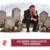 AI-generated editorial illustration: Conceptual editorial illustration for Jio Meme Highlights Tech Misses. Not a documentary photograph.