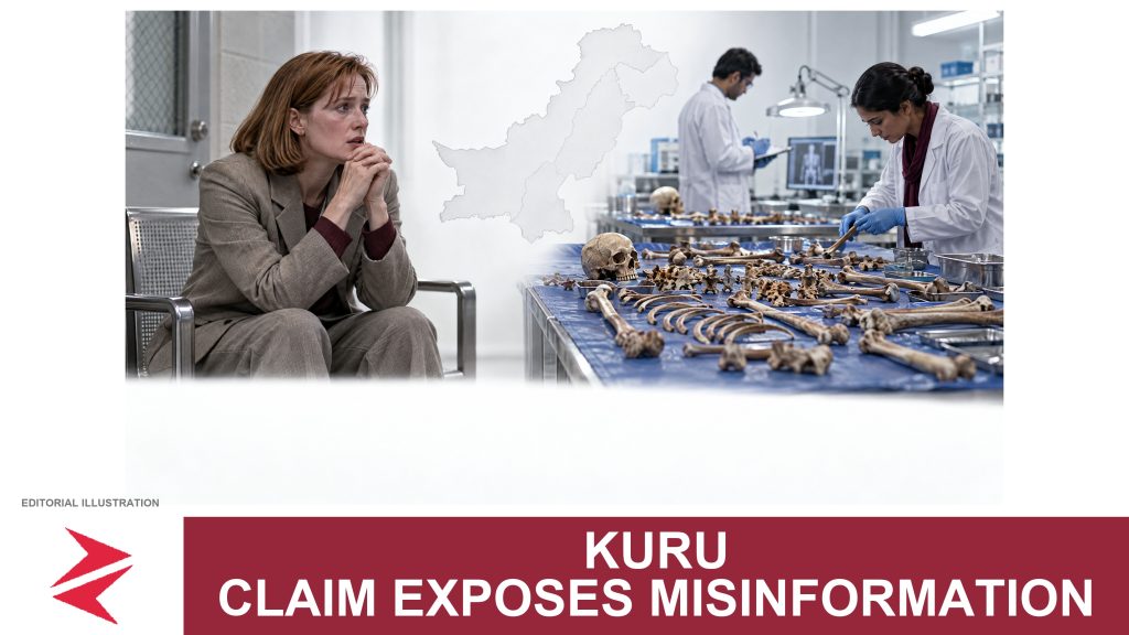 AI-generated editorial illustration: Conceptual editorial illustration for Kuru Claim Exposes Misinformation. Not a documentary photograph.