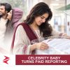 AI-generated editorial illustration: Conceptual editorial illustration for Celebrity Baby Turns Paid Reporting. Not a documentary photograph.