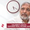 AI-generated editorial illustration: Conceptual editorial illustration for Celebrity Death Exposes Healthcare Gap. Not a documentary photograph.