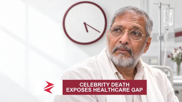 AI-generated editorial illustration: Conceptual editorial illustration for Celebrity Death Exposes Healthcare Gap. Not a documentary photograph.