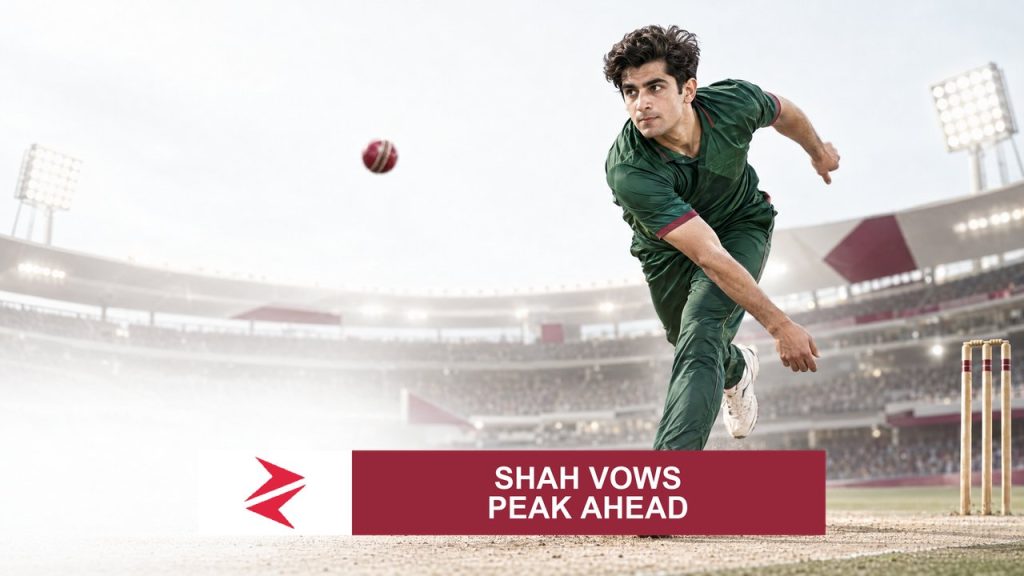 AI-generated editorial illustration: Conceptual editorial illustration for Shah vows peak ahead. Not a documentary photograph.