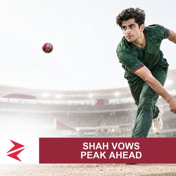 AI-generated editorial illustration: Conceptual editorial illustration for Shah vows peak ahead. Not a documentary photograph.