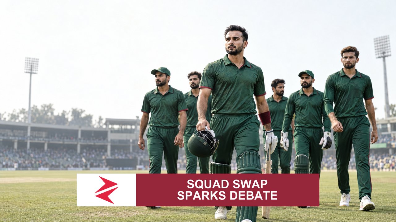 AI-generated editorial illustration: Conceptual editorial illustration for Squad Swap Sparks Debate. Not a documentary photograph.