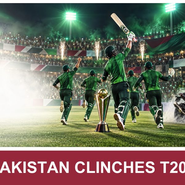 AI-generated editorial illustration: Conceptual editorial illustration for Pakistan clinches T20 series. Not a documentary photograph.