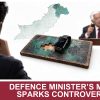 AI-generated editorial illustration: Conceptual editorial illustration for Defence Minister’s Meme Sparks Controversy. Not a documentary photograph.