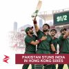 AI-generated editorial illustration: Conceptual editorial illustration for Pakistan Stuns India in Hong Kong Sixes. Not a documentary photograph.