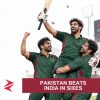 AI-generated editorial illustration: Conceptual editorial illustration for Pakistan Beats India in Sixes. Not a documentary photograph.