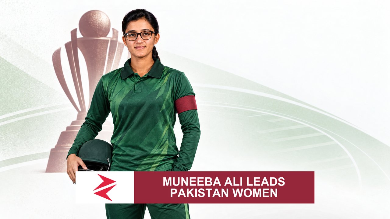 AI-generated editorial illustration: Conceptual editorial illustration for Muneeba Ali Leads Pakistan Women. Not a documentary photograph.