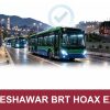 AI-generated editorial illustration: Conceptual editorial illustration for Peshawar BRT Hoax Exposed. Not a documentary photograph.