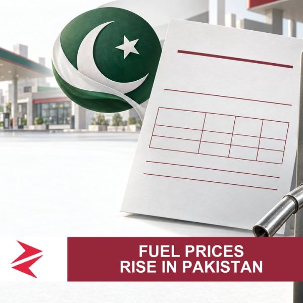 AI-generated editorial illustration: Conceptual editorial illustration for Fuel Prices Rise in Pakistan. Not a documentary photograph.