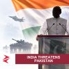 AI-generated editorial illustration: Conceptual editorial illustration for India threatens Pakistan. Not a documentary photograph.
