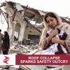AI-generated editorial illustration: Conceptual editorial illustration for Roof Collapse Sparks Safety Outcry. Not a documentary photograph.
