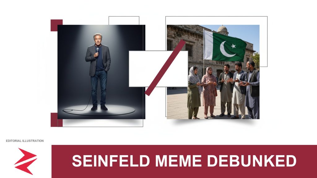 AI-generated editorial illustration: Conceptual editorial illustration for Seinfeld Meme Debunked. Not a documentary photograph.
