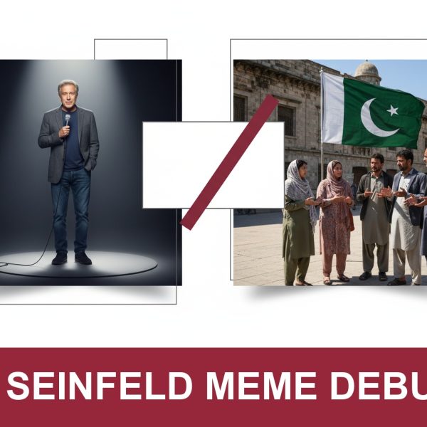 AI-generated editorial illustration: Conceptual editorial illustration for Seinfeld Meme Debunked. Not a documentary photograph.