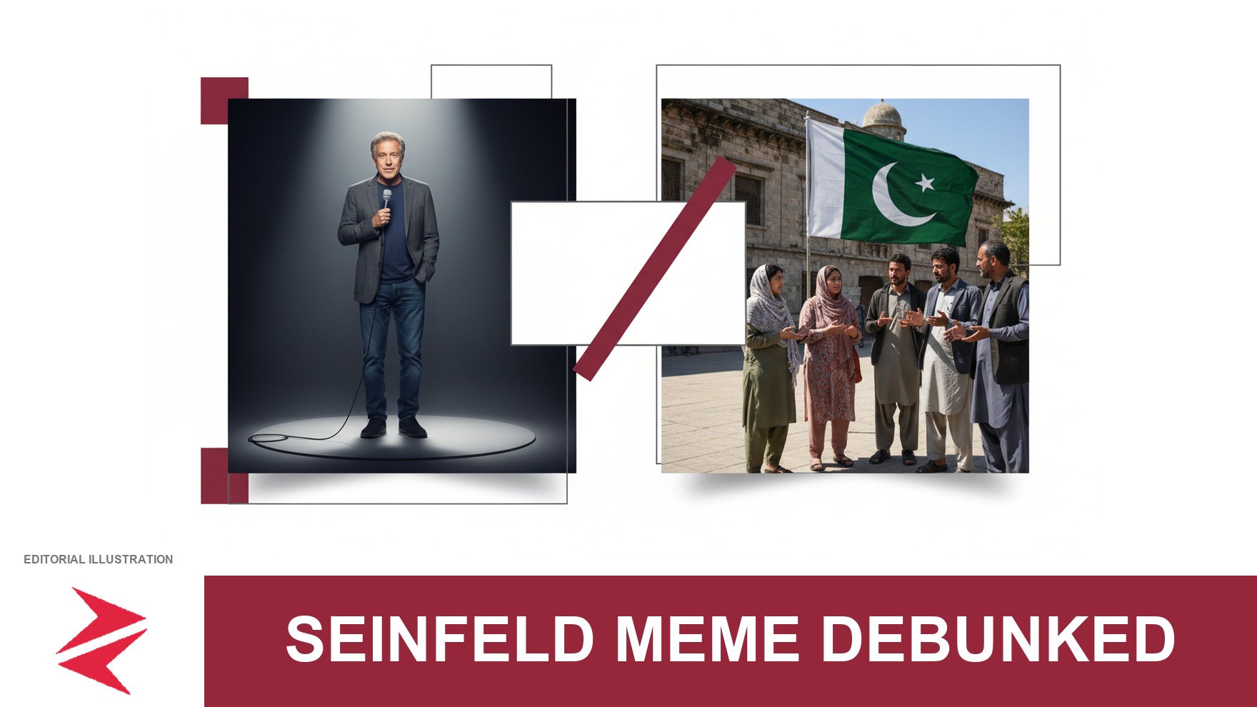 AI-generated editorial illustration: Conceptual editorial illustration for Seinfeld Meme Debunked. Not a documentary photograph.
