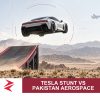 AI-generated editorial illustration: Conceptual editorial illustration for Tesla Stunt vs Pakistan Aerospace. Not a documentary photograph.