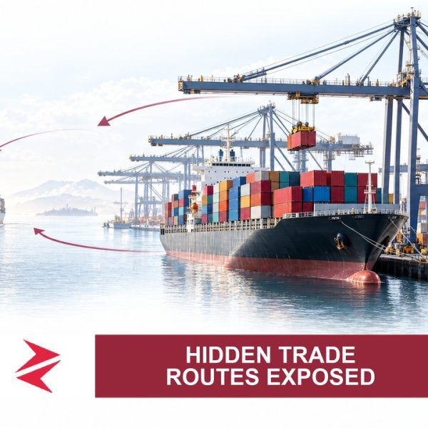 AI-generated editorial illustration: Conceptual editorial illustration for Hidden Trade Routes Exposed. Not a documentary photograph.