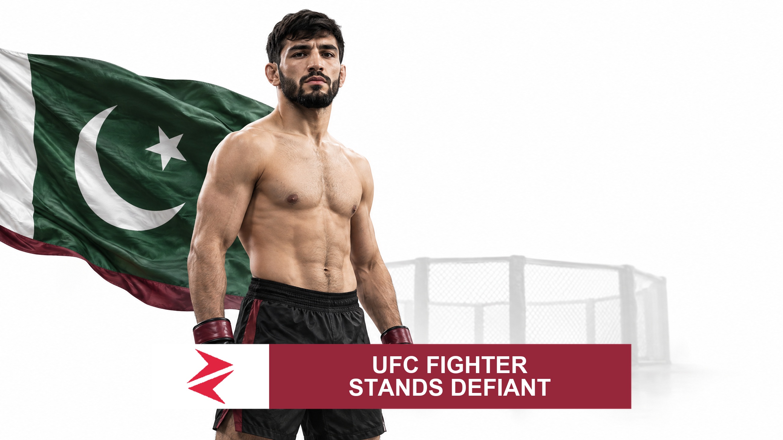 AI-generated editorial illustration: Conceptual editorial illustration for UFC Fighter Stands Defiant. Not a documentary photograph.