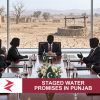 AI-generated editorial illustration: Conceptual editorial illustration for Staged Water Promises in Punjab. Not a documentary photograph.