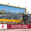 AI-generated editorial illustration: Conceptual editorial illustration for Billboard Lures Truck Into Crash. Not a documentary photograph.
