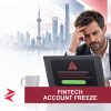 AI-generated editorial illustration: Conceptual editorial illustration for FinTech Account Freeze. Not a documentary photograph.