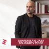 AI-generated editorial illustration: Conceptual editorial illustration for Guardiola’s Gaza Solidarity Video. Not a documentary photograph.