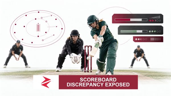 AI-generated editorial illustration: Conceptual editorial illustration for Scoreboard Discrepancy Exposed. Not a documentary photograph.