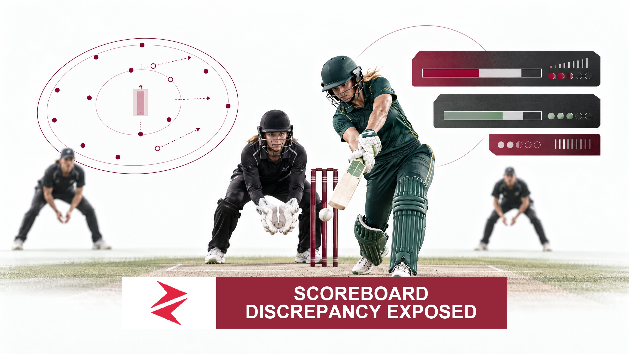 AI-generated editorial illustration: Conceptual editorial illustration for Scoreboard Discrepancy Exposed. Not a documentary photograph.